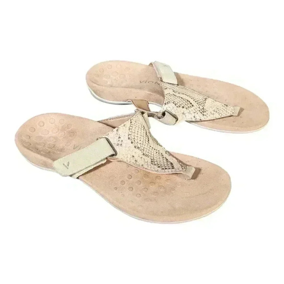 Vionic Sandals Wanda Thong Bone Beige Women's 9 Leather Snake 41 - Picture 2 of 8